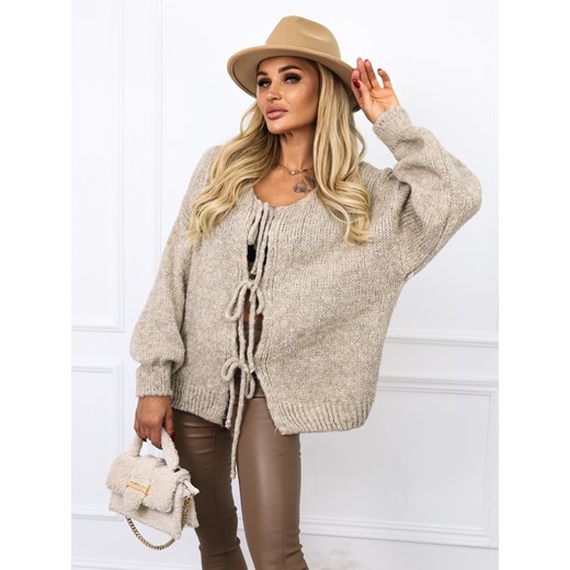 SWETER OVERSIZE Z WIĄZANIEM - BRĄZOWY ze sklepu olika.com.pl w kategorii Swetry damskie - zdjęcie 178968072