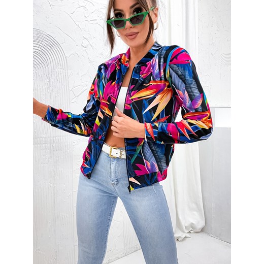 WZORZYSTA BLUZA ZAPINANA NA ZAMEK- CZARNA ze sklepu olika.com.pl w kategorii Bluzy damskie - zdjęcie 178968211
