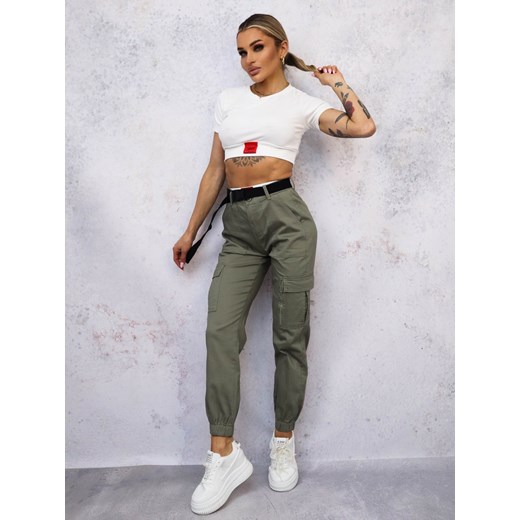 SPODNIE BOJÓWKI CARGO + PASEK- KHAKI ze sklepu olika.com.pl w kategorii Spodnie damskie - zdjęcie 178968551