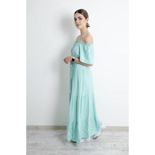 SUKIENKA MAXI HISZPANKA Z WIĄZANIEM W PASIE- ZIELONA ze sklepu olika.com.pl w kategorii Sukienki - zdjęcie 178969390