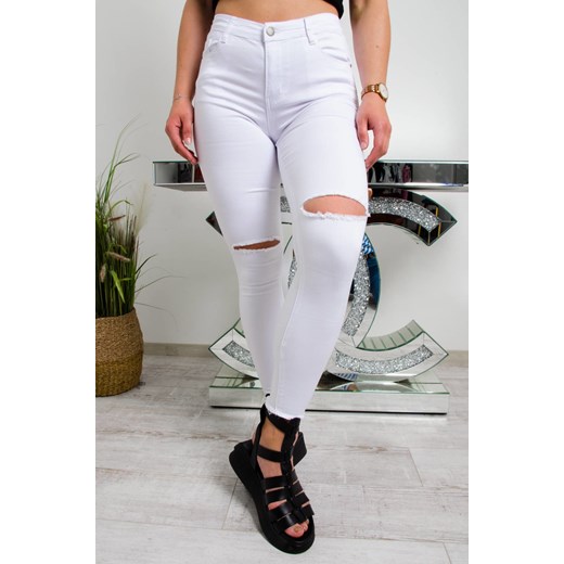 BIAŁE SPODNIE SKINNY Z ROZCIĘCIAMI NA KOLANACH- WYSOKI STAN ze sklepu olika.com.pl w kategorii Spodnie damskie - zdjęcie 178969463