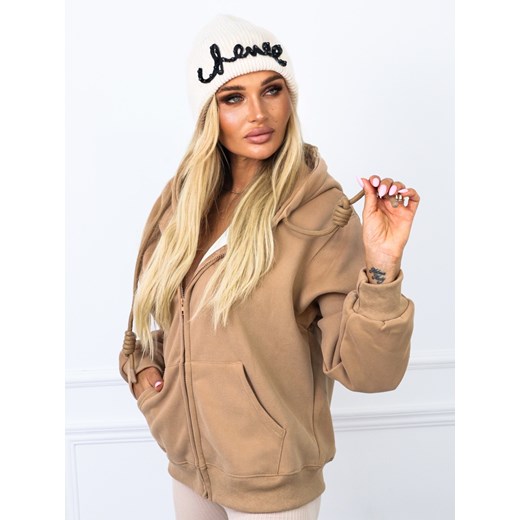 BLUZA Z KAPTUREM ZAPINANA NA ZAMEK- BRĄZOWA ze sklepu olika.com.pl w kategorii Bluzy damskie - zdjęcie 178969514