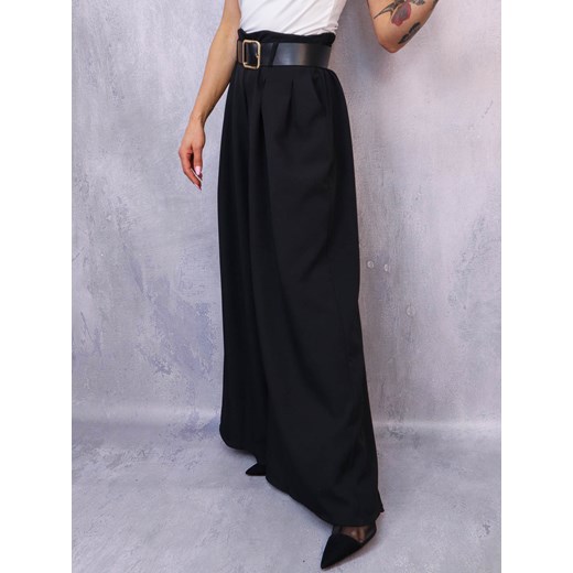 CZARNE ELEGANCKIE SPODNIE Z SZEROKIMI NOGAWKAMI+ PASEK ze sklepu olika.com.pl w kategorii Spodnie damskie - zdjęcie 178969773