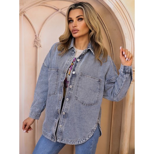 KURTKA KOSZULOWA JEANSOWA- JASNY JEANS ze sklepu olika.com.pl w kategorii Koszule damskie - zdjęcie 178970104