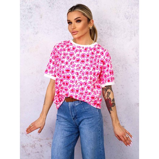 T-SHIRT W KOLOROWE CĘTKI- CIEMNY RÓŻ ze sklepu olika.com.pl w kategorii Bluzki damskie - zdjęcie 178970272