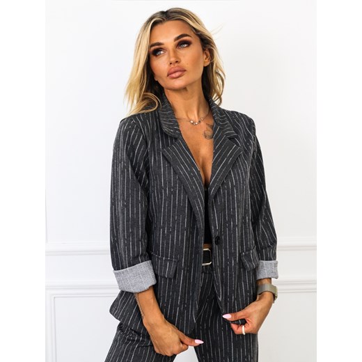 SZARA MARYNARKA W PASKI ZAPISANA NA GUZIK ze sklepu olika.com.pl w kategorii Marynarki damskie - zdjęcie 178970431