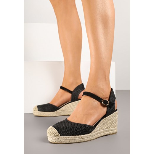 Czarne Sandały w Stylu Espadryli na Plecionym Koturnie Reflara ze sklepu born2be.pl w kategorii Espadryle damskie - zdjęcie 178970742