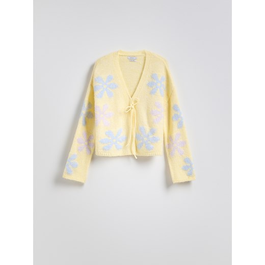 Reserved - Kardigan z ozdobnym wiązaniem - jasnożółty Reserved L Reserved