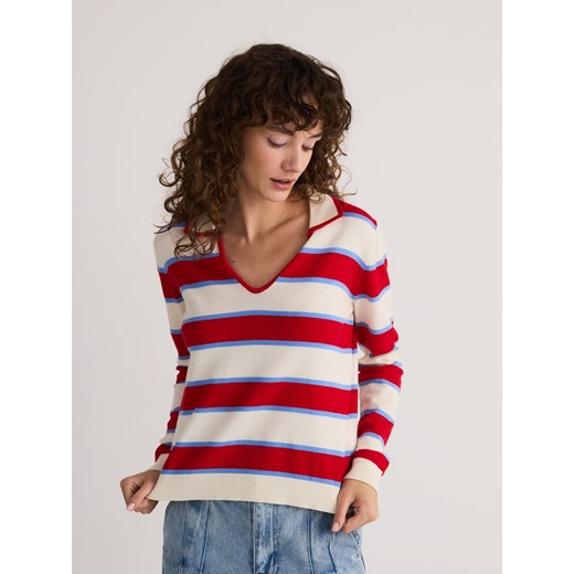 Reserved - Sweter z kołnierzykiem polo - wielobarwny Reserved XS Reserved