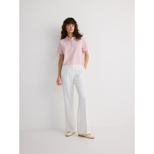 Bluzka damska Reserved z krótkimi rękawami wełniana z kołnierzykiem 