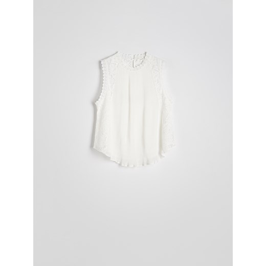 Reserved - Bluzka z koronkowym wykończeniem - biały Reserved S Reserved