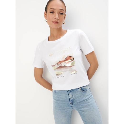 Mohito - Bawełniany t-shirt - biały ze sklepu Mohito w kategorii Bluzki damskie - zdjęcie 178974991