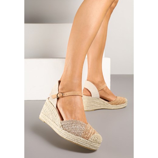 Brązowe Sandały Typu Espadryle na Koturnie z Plecionki Annivane ze sklepu renee.pl w kategorii Espadryle damskie - zdjęcie 178975272