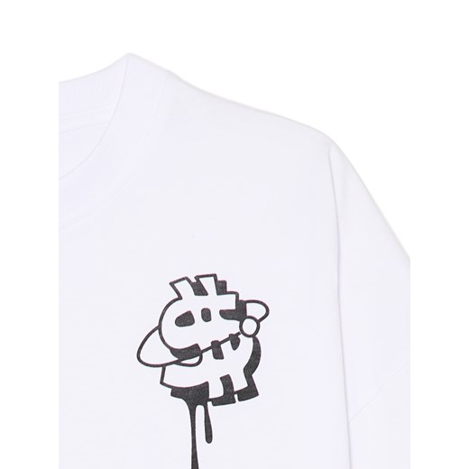 Cropp - Biały T-shirt z nieregularnymi nadrukami - biały Cropp L Cropp