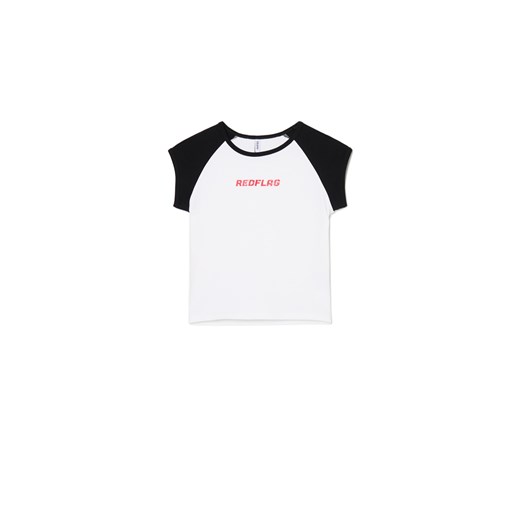 Cropp - Biała koszulka z czarnymi rękawami - biały Cropp S Cropp