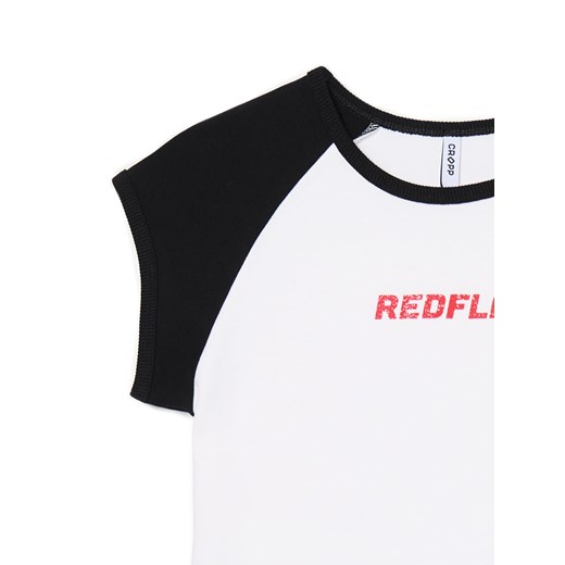 Cropp - Biała koszulka z czarnymi rękawami - biały Cropp S Cropp