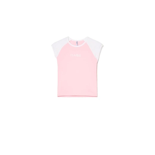 Cropp - Różowa koszulka z białymi rękawami - różowy Cropp L Cropp