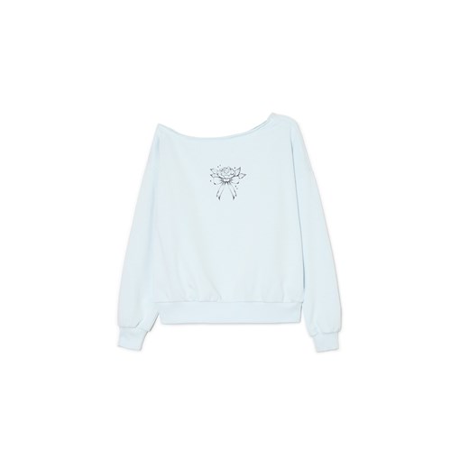 Cropp - Błękitna bluza z asymetrycznym dekoltem - błękitny ze sklepu Cropp w kategorii Bluzy damskie - zdjęcie 178979411