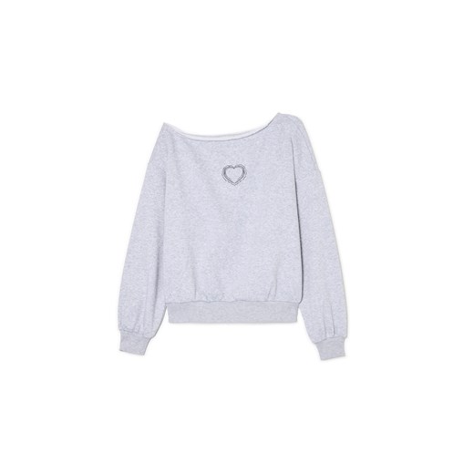 Cropp - Jasnoszara bluza z asymetrycznym dekoltem - jasny szary ze sklepu Cropp w kategorii Bluzy damskie - zdjęcie 178979414