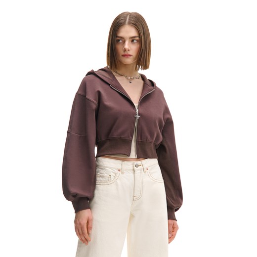 Cropp - Brązowa krótka bluza z kapturem - kasztanowy ze sklepu Cropp w kategorii Bluzy damskie - zdjęcie 178979422