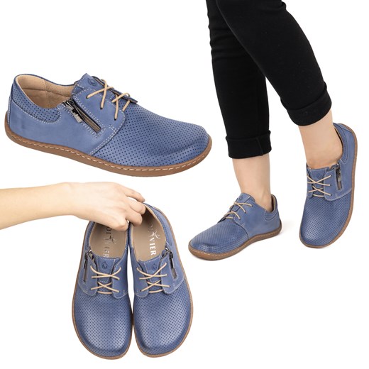 Damskie skórzane buty minimalistyczne barefoot 1244 perforowane granatowe ze sklepu butyolivier w kategorii Półbuty damskie - zdjęcie 178980920