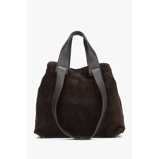 Estro: Ciemnobrązowa torebka typu shopper z włoskiego weluru naturalnego ze sklepu Estro w kategorii Torby Shopper bag - zdjęcie 178981062