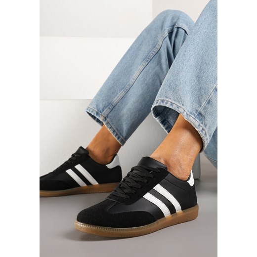 Czarne Sneakersy w Stylu Klasycznych Tenisówek z Ozdobnymi Przeszyciami Revasa ze sklepu born2be.pl w kategorii Buty sportowe damskie - zdjęcie 178989672