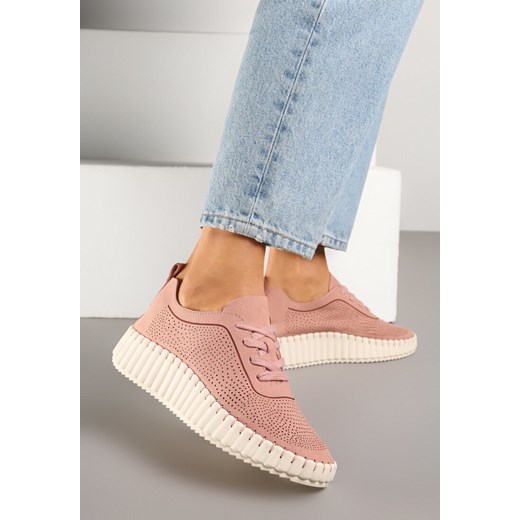Różowe Sneakersy na Tłoczonej Platformie z Ażurową Cholewką Ronfira ze sklepu renee.pl w kategorii Buty sportowe damskie - zdjęcie 178990084