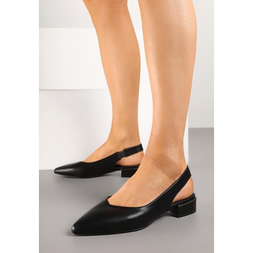 Czarne Sandały Skórzane Typu Slingback Zariven ze sklepu renee.pl w kategorii Balerinki - zdjęcie 178990183