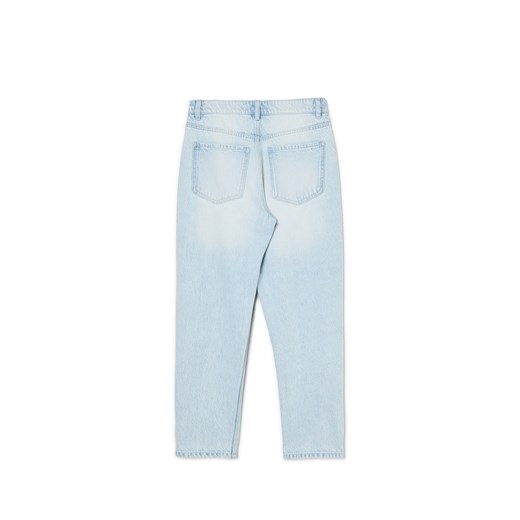 Cropp - Jasne jeansy mom z efektem sprania PETITE - niebieski Cropp 32 Cropp