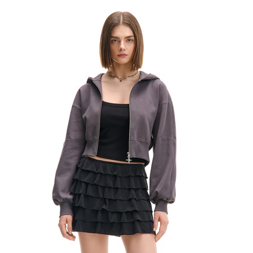 Cropp - Szara krótka bluza z kapturem - jasny szary ze sklepu Cropp w kategorii Bluzy damskie - zdjęcie 178992873