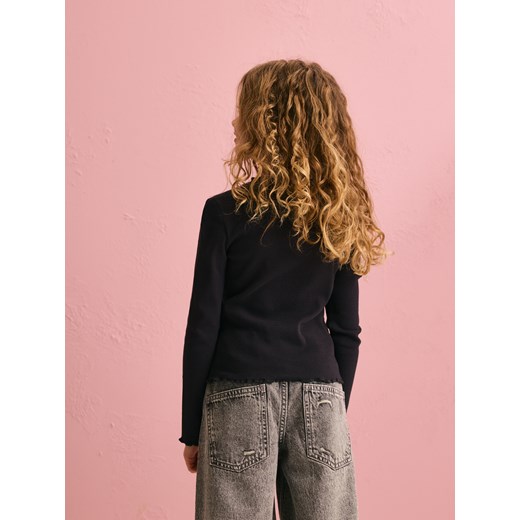 Reserved - Prążkowana bluzka z haftem - ciemnoszary Reserved 116 (5-6 lat) Reserved