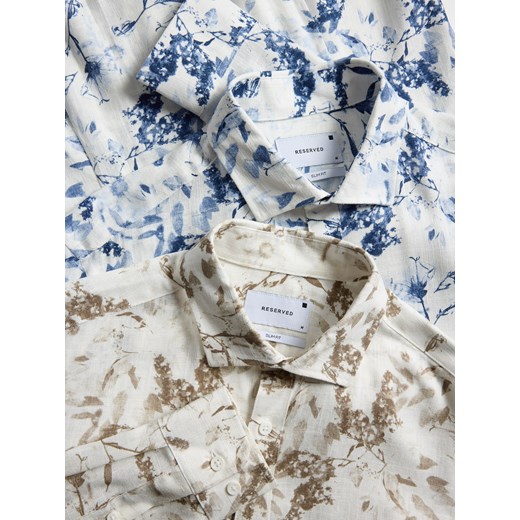 Reserved - Koszula slim fit z domieszką lnu - biały Reserved M Reserved