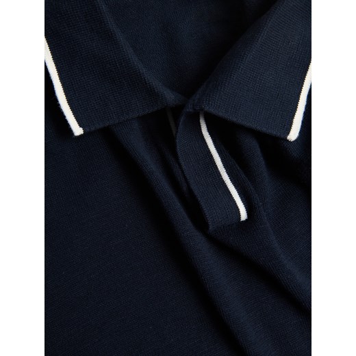 Reserved - Polo z domieszką lnu - granatowy Reserved S Reserved