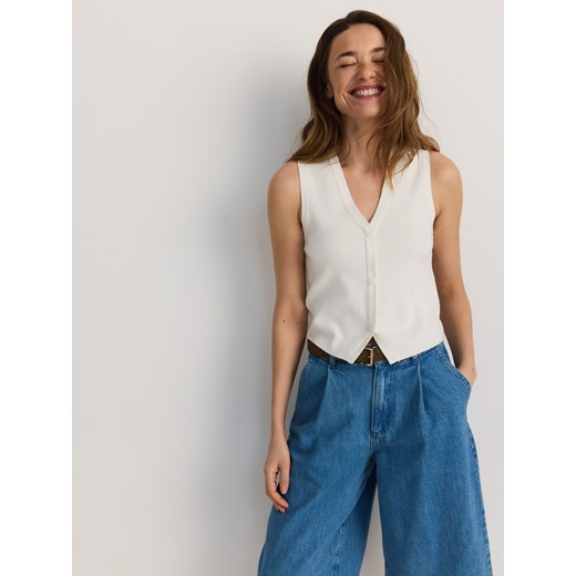 Reserved - Dzianinowa kamizelka z wiskozą - złamana biel Reserved M Reserved