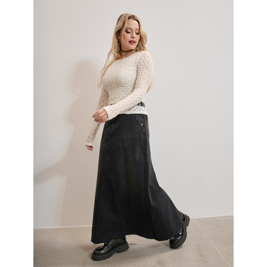 Sinsay - Koszulka z długimi koronkowymi rękawami - kremowy Sinsay S Sinsay