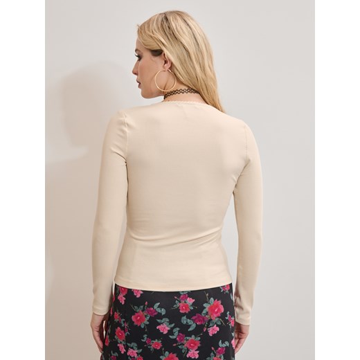 Sinsay - Koszulka z długimi rękawami - kremowy Sinsay XS Sinsay