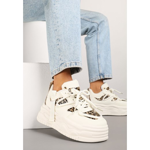 Beżowo-Panterkowe Sneakersy w Streetwearowym Stylu na Tłoczonej Platformie z Brokatem Mailienne ze sklepu renee.pl w kategorii Buty sportowe damskie - zdjęcie 178999401