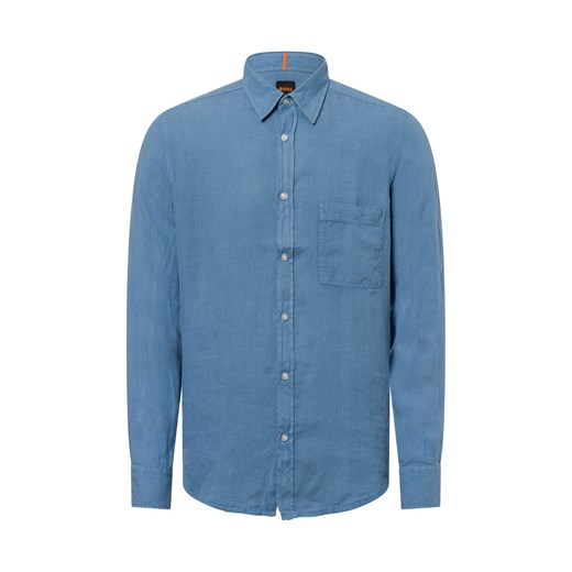 BOSS Orange Męska koszula casual z zawartością lnu - Relegant Mężczyźni Regular Fit len jasnoniebieski jednolity ze sklepu vangraaf w kategorii Koszule męskie - zdjęcie 178999514