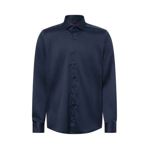 Finshley & Harding Męska koszula biznesowa - non-iron Mężczyźni Slim Fit Bawełna granatowy jednolity ze sklepu vangraaf w kategorii Koszule męskie - zdjęcie 178999520