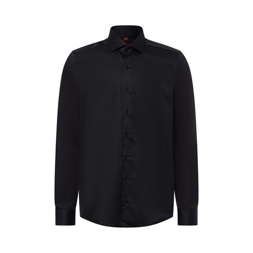 Finshley & Harding Męska koszula biznesowa - non-iron Mężczyźni Slim Fit Bawełna czarny jednolity ze sklepu vangraaf w kategorii Koszule męskie - zdjęcie 178999523