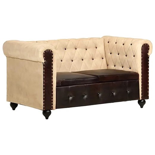 Skórzana 2-osobowa brązowa sofa w stylu Chesterfield - Clementine 2Q Elior One Size Edinos.pl