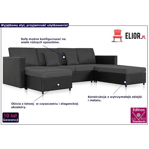 4-osobowa rozkładana czarna sofa z ciemnoszarymi poduszkami - Arbre 4Q Elior One Size Edinos.pl
