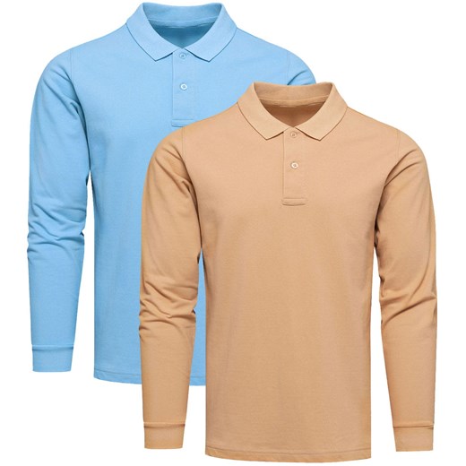 Zestaw 2szt bluzka polo premium z długim rękawem niebieska i beżowa Recea ze sklepu Recea.pl w kategorii T-shirty męskie - zdjęcie 179001760