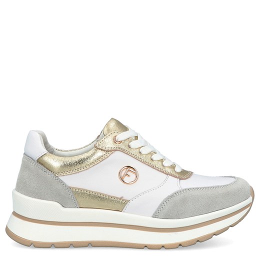 Skórzane sneakersy damskie - FILIPPO DP6858/25 BIAŁO-ZŁOTE ze sklepu Tymoteo.pl - sklep obuwniczy w kategorii Buty sportowe damskie - zdjęcie 179002362
