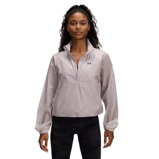 Damska kurtka treningowa Under Armour UA Rival Woven HZ Anorak - beżowa ze sklepu Sportstylestory.com w kategorii Kurtki damskie - zdjęcie 179003174