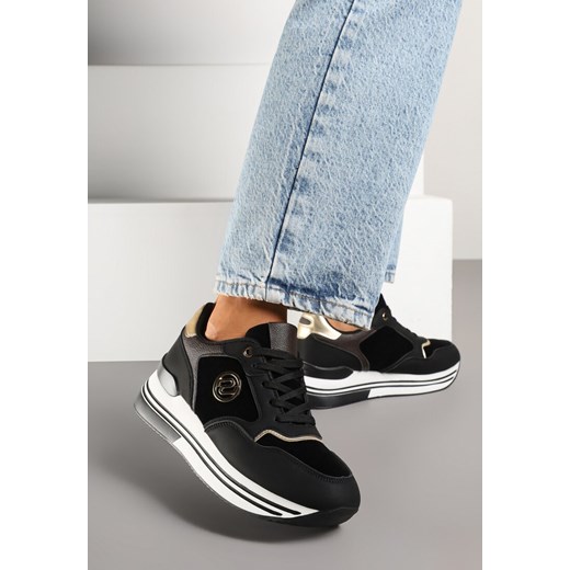 Czarne Sneakersy na Platformie z Metaliczną Ozdobą Roniane ze sklepu renee.pl w kategorii Buty sportowe damskie - zdjęcie 179009710