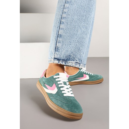 Zielone Sneakersy Skórzane w Stylu Tenisówek z Geometrycznym Motywem Erisane ze sklepu renee.pl w kategorii Buty sportowe damskie - zdjęcie 179009770