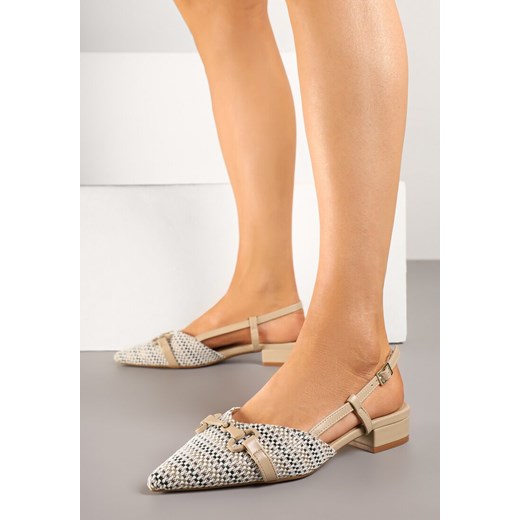 Ciemnobeżowe Sandały Vices Slingback Ozdobione Klamrą i Plecionką Nilasiela ze sklepu renee.pl w kategorii Czółenka - zdjęcie 179009944