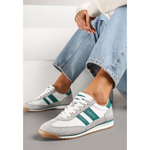 Biało-Szare Sneakersy ze Skórzaną Wkładką i Ozdobnymi Paskami Nasnella ze sklepu renee.pl w kategorii Buty sportowe damskie - zdjęcie 179014353